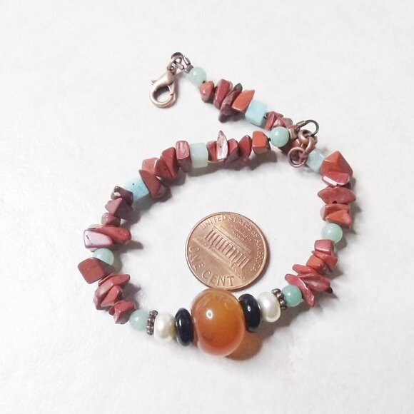 Gemstone Mix Bead Bracelet: Aventurine + Jasper + Agates Fall Color Jewelry! - Picture 6 of 7